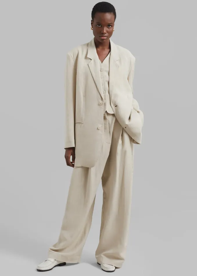 Women Piper Pleated Trousers 8211 Beige The Frankie Shop Bottoms