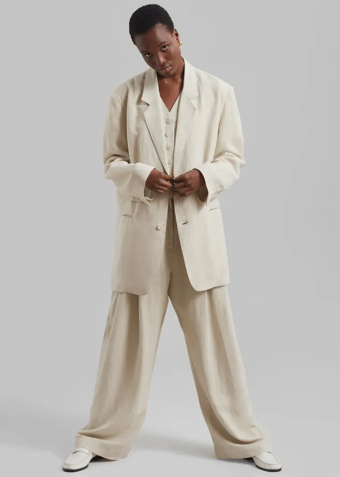 Women Piper Pleated Trousers 8211 Beige The Frankie Shop Bottoms