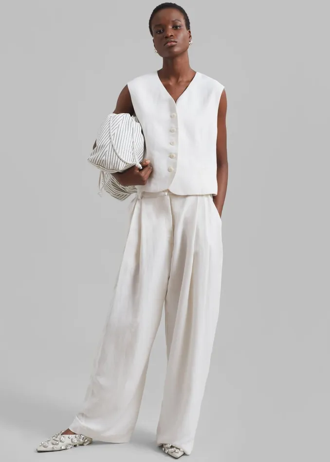 Women Piper Pleated Trousers 8211 White The Frankie Shop Bottoms
