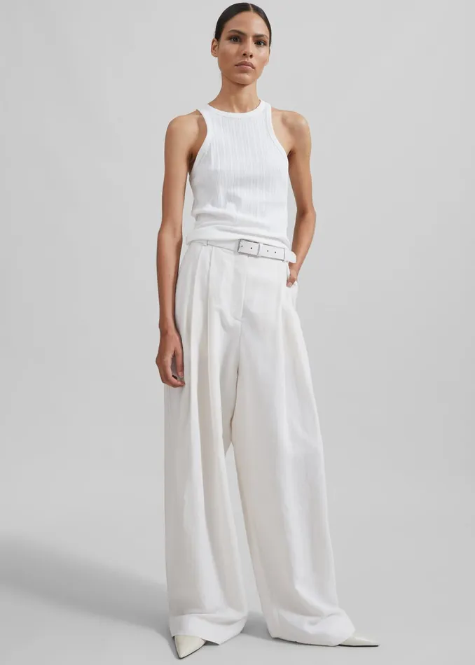 Women Piper Pleated Trousers 8211 White The Frankie Shop Bottoms