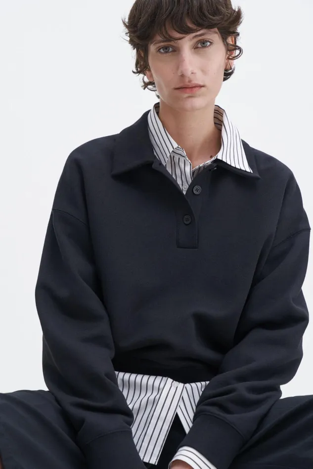 Women Polo Sweatshirt Black Filippa K Tops