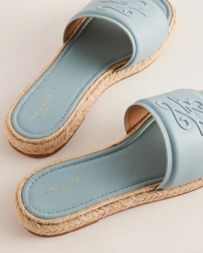 Women PORTIYA 8211 Leather Espadrille Flatform Slider Sandals Light Blue Ted Baker Sandals and Sliders