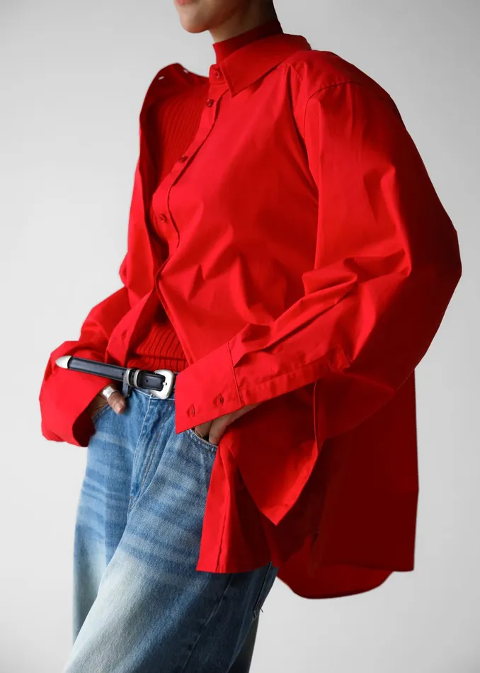 Women Prato Button Up Shirt 8211 Red The Frankie Shop Tops