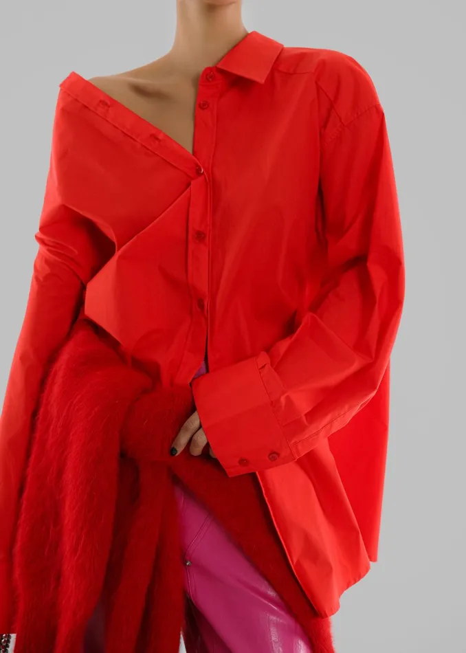 Women Prato Button Up Shirt 8211 Red The Frankie Shop Tops