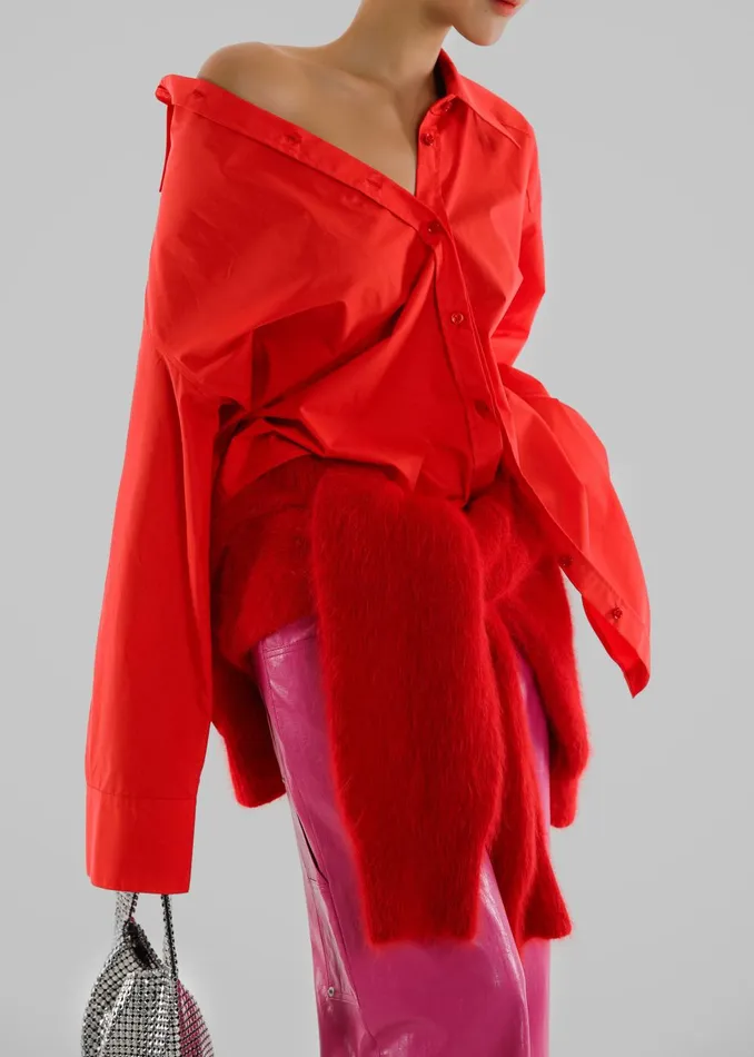 Women Prato Button Up Shirt 8211 Red The Frankie Shop Tops