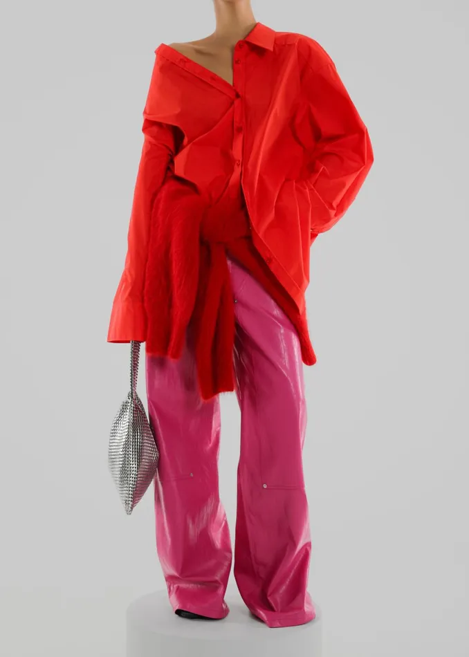 Women Prato Button Up Shirt 8211 Red The Frankie Shop Tops