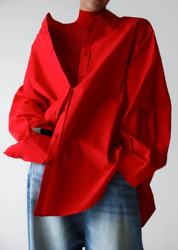 Women Prato Button Up Shirt 8211 Red The Frankie Shop Tops