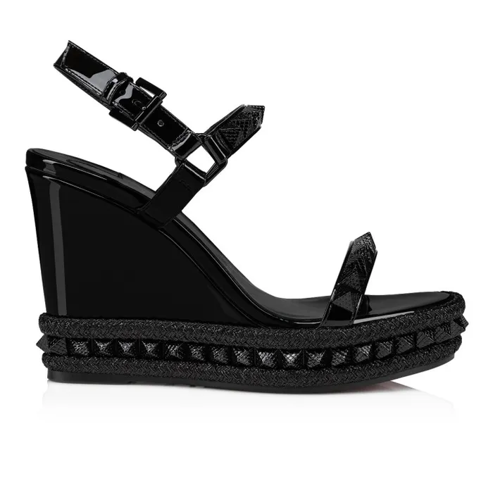Women Pyraclou 110 Mm Espadrilles 8211 Patent Leather 8211 Black Christian Louboutin Sandals and Slides