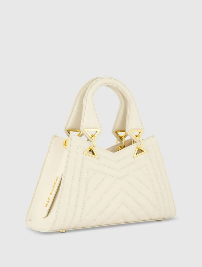 Women Quilted Napa Leather Angular Handbag Ecru Top Handle Bags Mac Duggal
