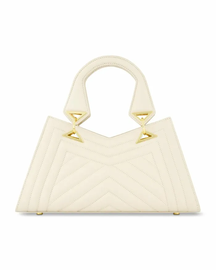 Women Quilted Napa Leather Angular Handbag Ecru Top Handle Bags Mac Duggal