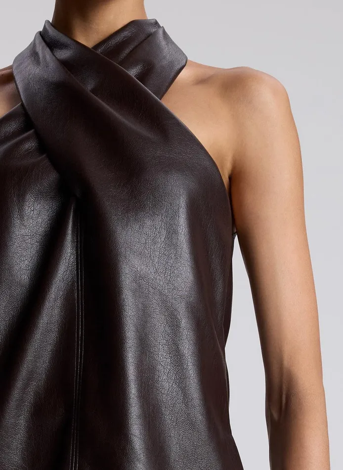 Women Quinn Vegan Leather Halter Top Chocolate Plum ALC Tops