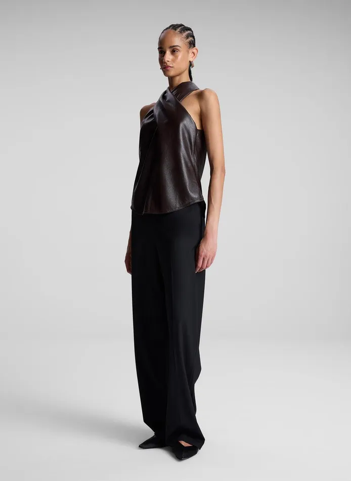 Women Quinn Vegan Leather Halter Top Chocolate Plum ALC Tops