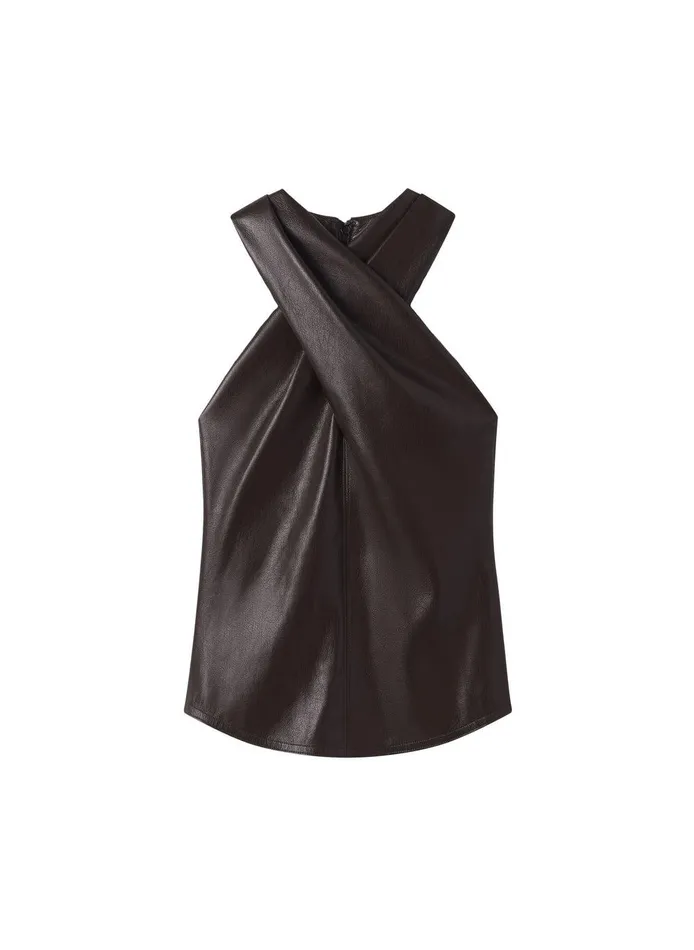 Women Quinn Vegan Leather Halter Top Chocolate Plum ALC Tops