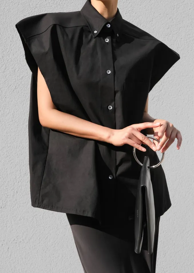 Women Rae Sleeveless Button Down Shirt 8211 Black The Frankie Shop Tops
