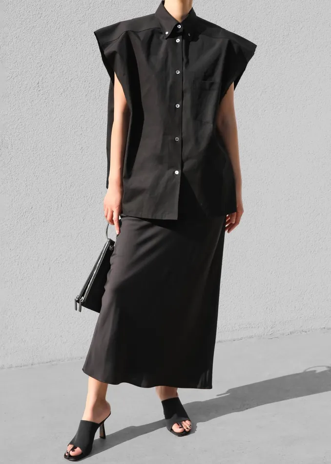Women Rae Sleeveless Button Down Shirt 8211 Black The Frankie Shop Tops