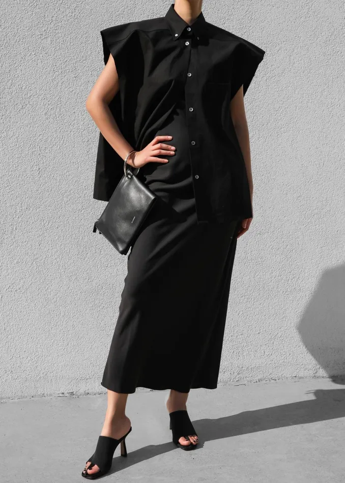 Women Rae Sleeveless Button Down Shirt 8211 Black The Frankie Shop Tops
