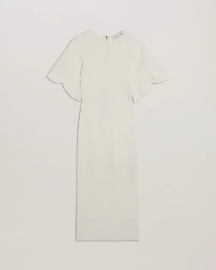 Women RAELEA 8211 Fluted Sleeve Knitted Bodycon Midi Dress Ivory Ted Baker Dresses