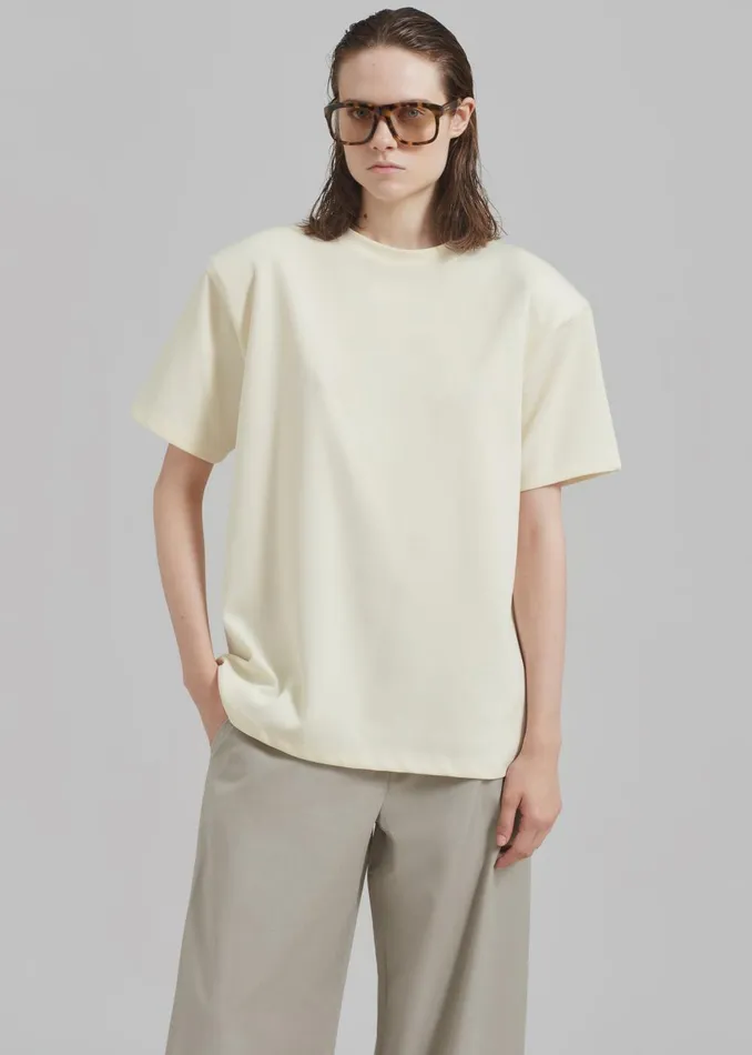 Women Rowen Padded Shoulder Tee 8211 Cream The Frankie Shop Tops