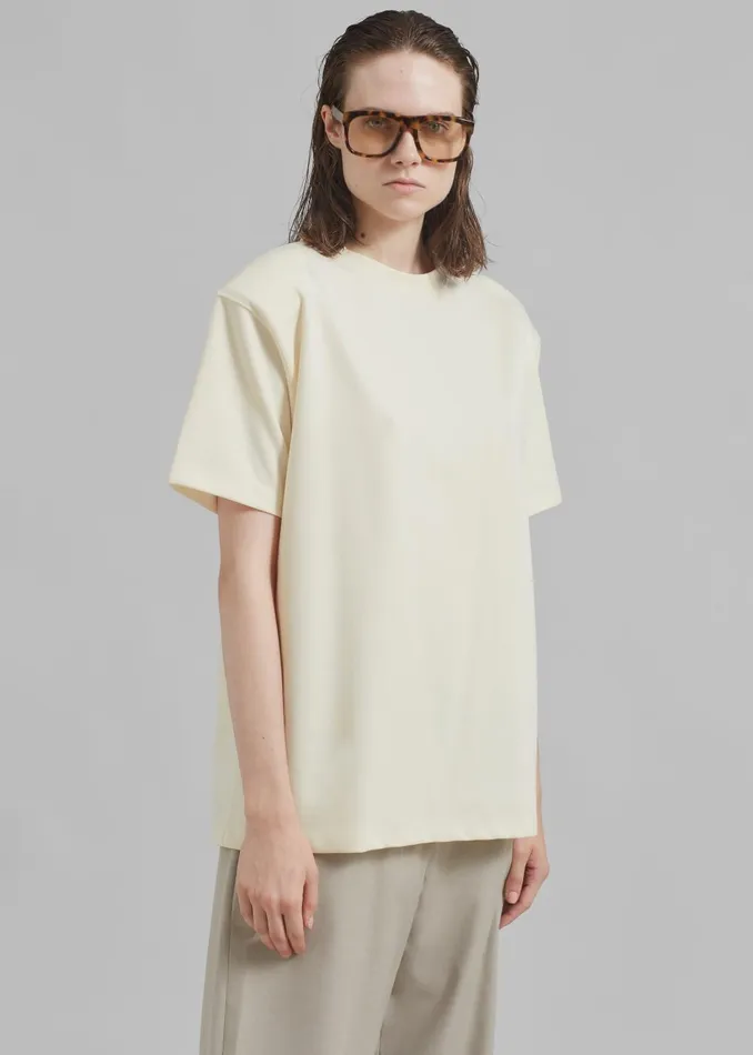 Women Rowen Padded Shoulder Tee 8211 Cream The Frankie Shop Tops