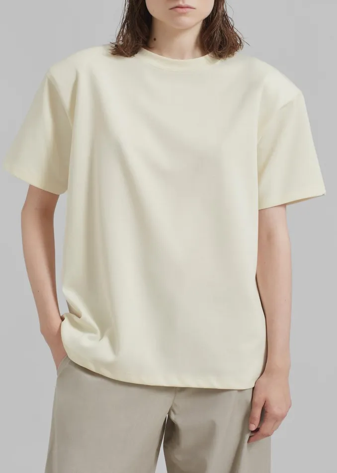 Women Rowen Padded Shoulder Tee 8211 Cream The Frankie Shop Tops