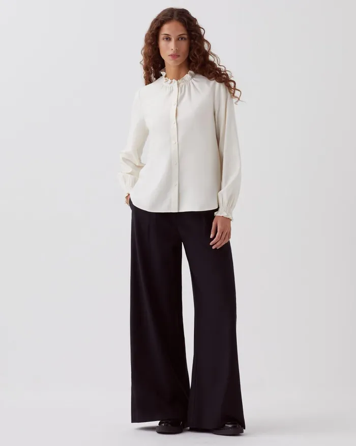 Women Ruffle Neck Blouse Papyrus Creme Comptoir Des Cotonniers Blouses and Shirts and Tops Women Ruffle Neck Blouse Papyrus Creme Comptoir Des Cotonniers Blouses and Shirts and Tops