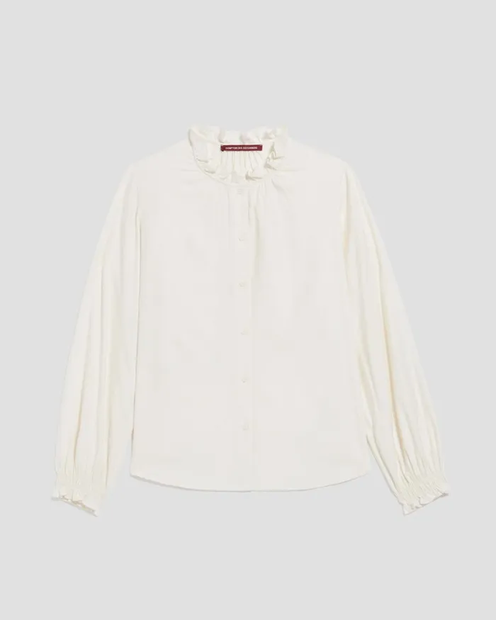 Women Ruffle Neck Blouse Papyrus Creme Comptoir Des Cotonniers Blouses and Shirts and Tops Women Ruffle Neck Blouse Papyrus Creme Comptoir Des Cotonniers Blouses and Shirts and Tops