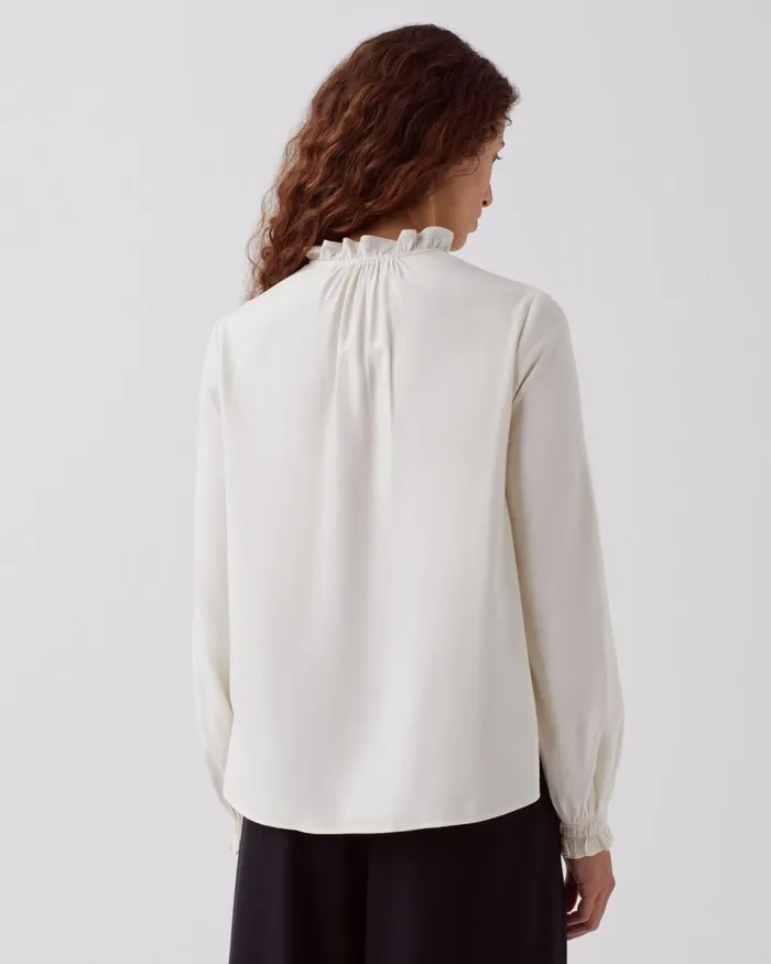 Women Ruffle Neck Blouse Papyrus Creme Comptoir Des Cotonniers Blouses and Shirts and Tops Women Ruffle Neck Blouse Papyrus Creme Comptoir Des Cotonniers Blouses and Shirts and Tops