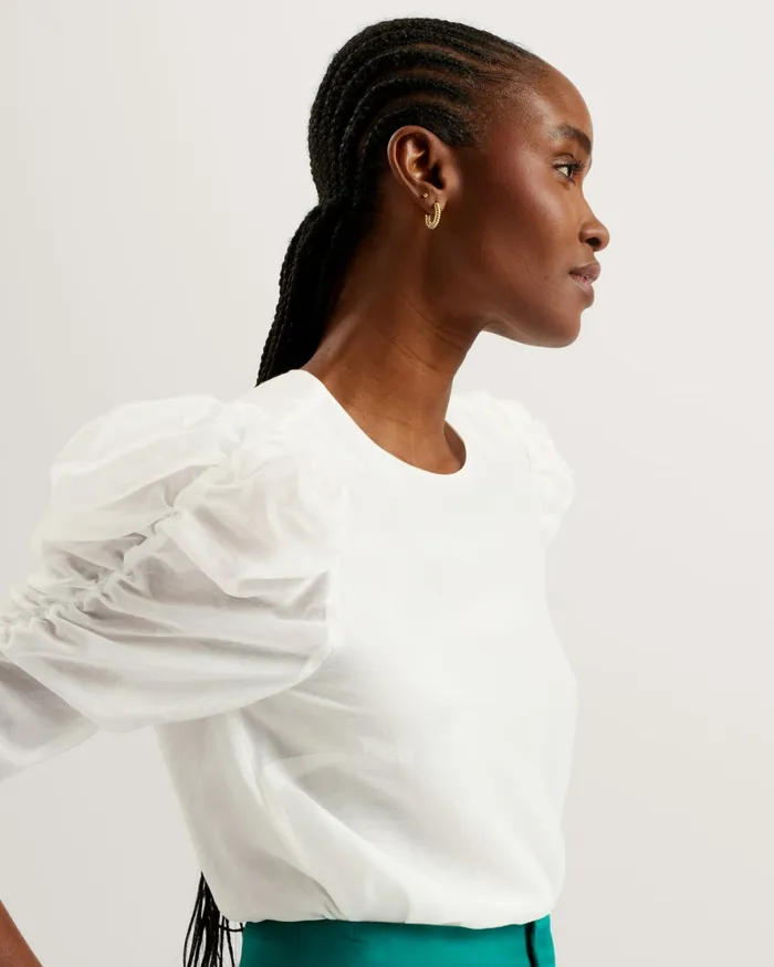 Women SACHIKO 8211 Short Puff Sleeve Organza Top Ivory Ted Baker Tops and Blouses