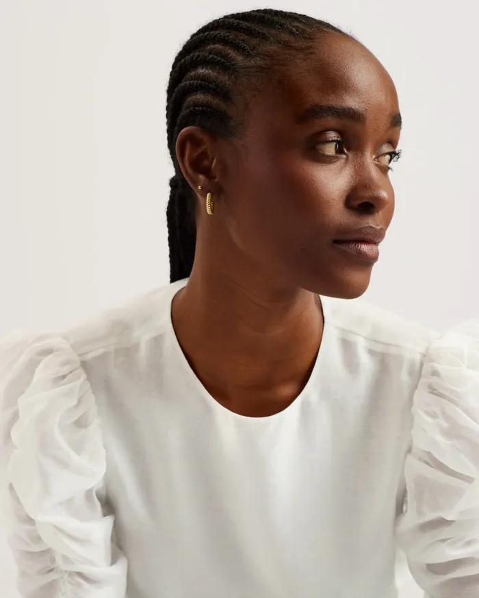 Women SACHIKO 8211 Short Puff Sleeve Organza Top Ivory Ted Baker Tops and Blouses