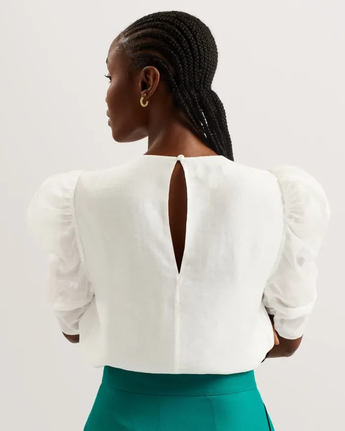 Women SACHIKO 8211 Short Puff Sleeve Organza Top Ivory Ted Baker Tops and Blouses