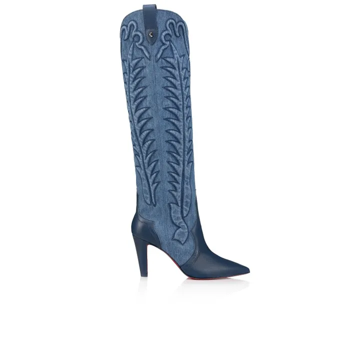 Women Santia Botta 85 Mm Boots 8211 Nappa Leather And Denim 8211 Denim Christian Louboutin Boots