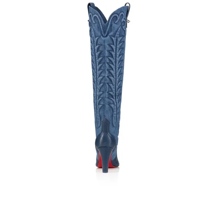 Women Santia Botta 85 Mm Boots 8211 Nappa Leather And Denim 8211 Denim Christian Louboutin Boots
