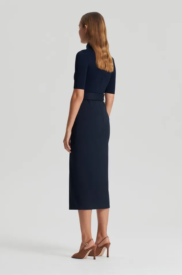 Women Scanlan Theodore CREPE KNIT PENCIL COTTON DRESS NAVY Dresses
