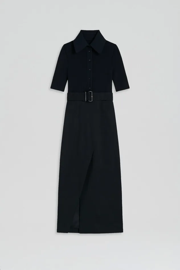 Women Scanlan Theodore CREPE KNIT PENCIL COTTON DRESS NAVY Dresses