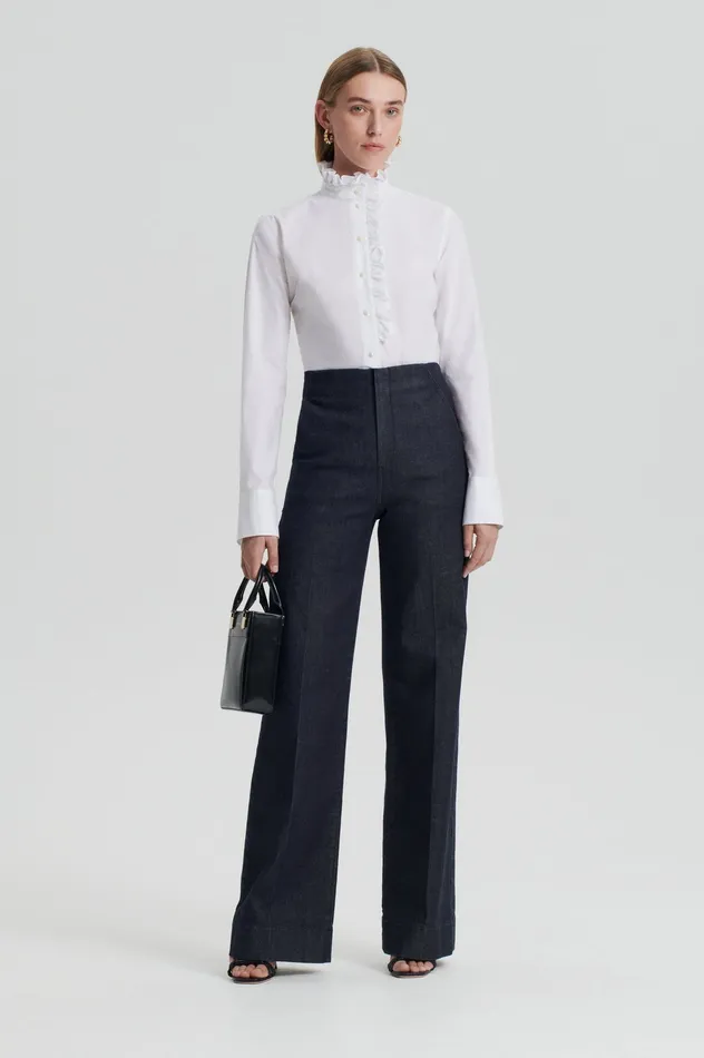 Women Scanlan Theodore PARACHUTE RUFFLE TRIM SHIRT WHITE Shirts