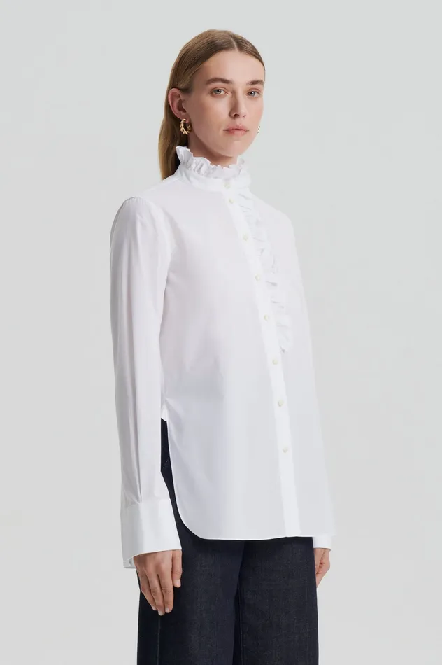 Women Scanlan Theodore PARACHUTE RUFFLE TRIM SHIRT WHITE Shirts