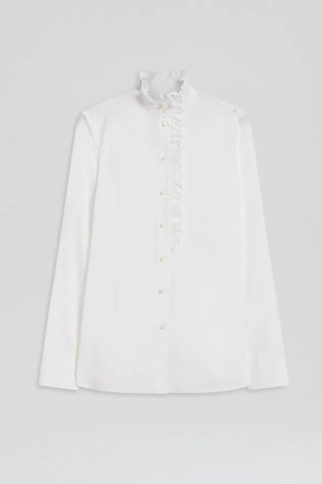 Women Scanlan Theodore PARACHUTE RUFFLE TRIM SHIRT WHITE Shirts
