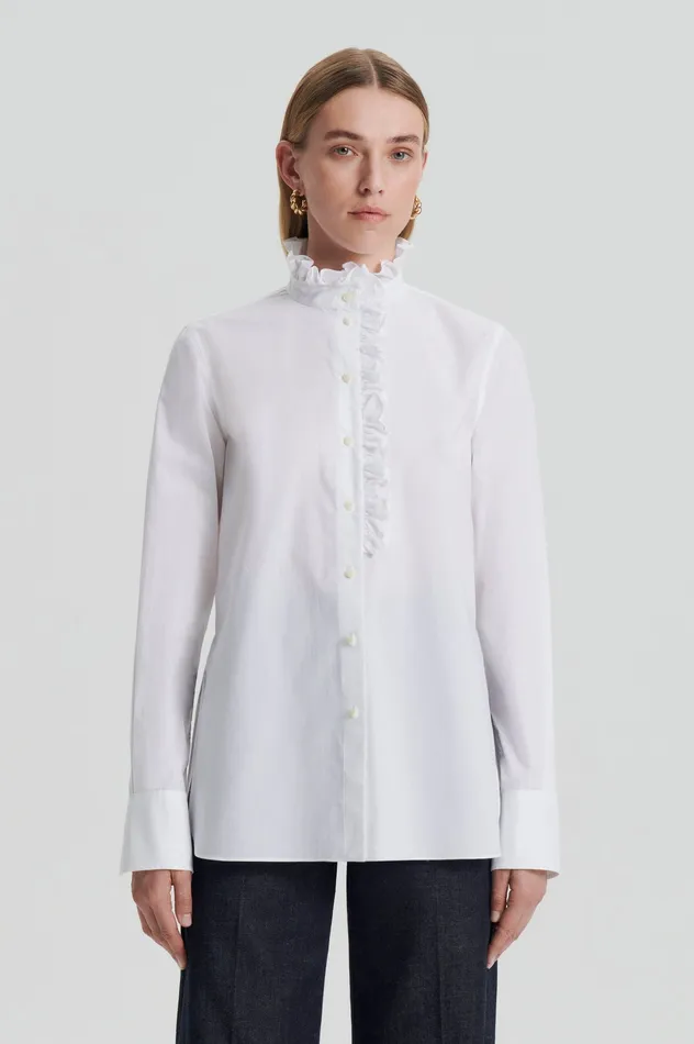 Women Scanlan Theodore PARACHUTE RUFFLE TRIM SHIRT WHITE Shirts