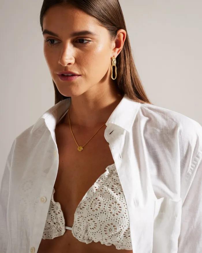 Women SEBILLE 8211 Crystal Logo Engraved Pendant Necklace Gold Colour Ted Baker Jewellery