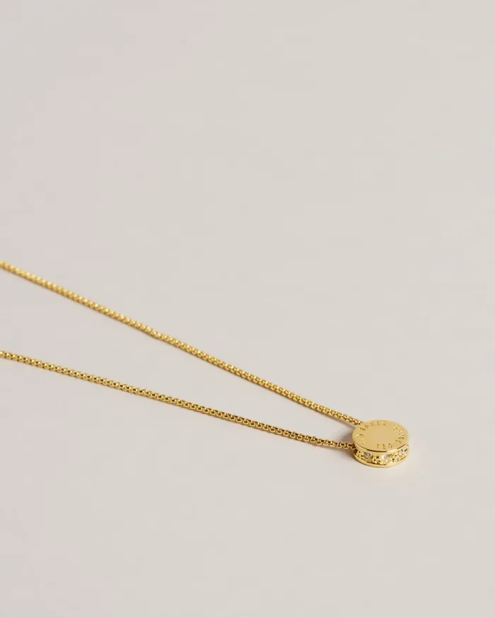 Women SEBILLE 8211 Crystal Logo Engraved Pendant Necklace Gold Colour Ted Baker Jewellery