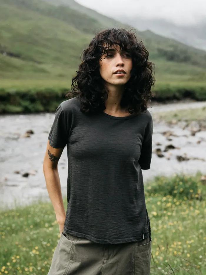 Women Seeker Merino Scoop Neck TShirt Raven Black Finisterre Tops and Shirts