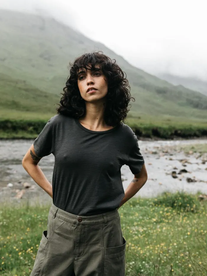 Women Seeker Merino Scoop Neck TShirt Raven Black Finisterre Tops and Shirts