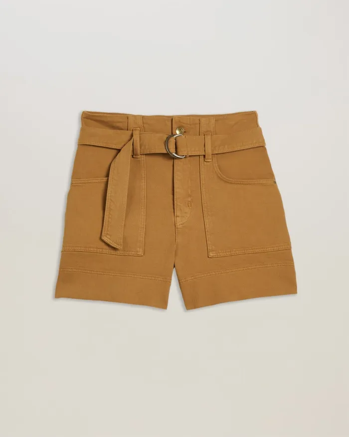 Women SELDA 8211 High Waisted Belted Denim Shorts Brown Ted Baker Trousers and Shorts