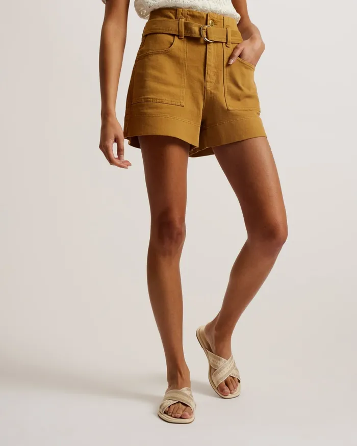 Women SELDA 8211 High Waisted Belted Denim Shorts Brown Ted Baker Trousers and Shorts