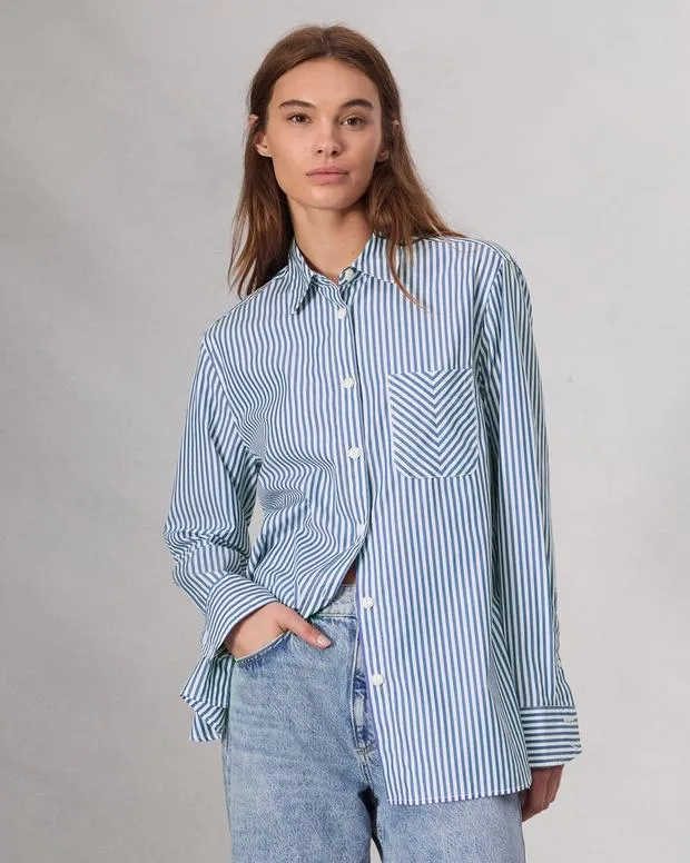 Women Shirts and Tops Rag and Bone Maxine Poplin Stripe Shirt Blue Stripe