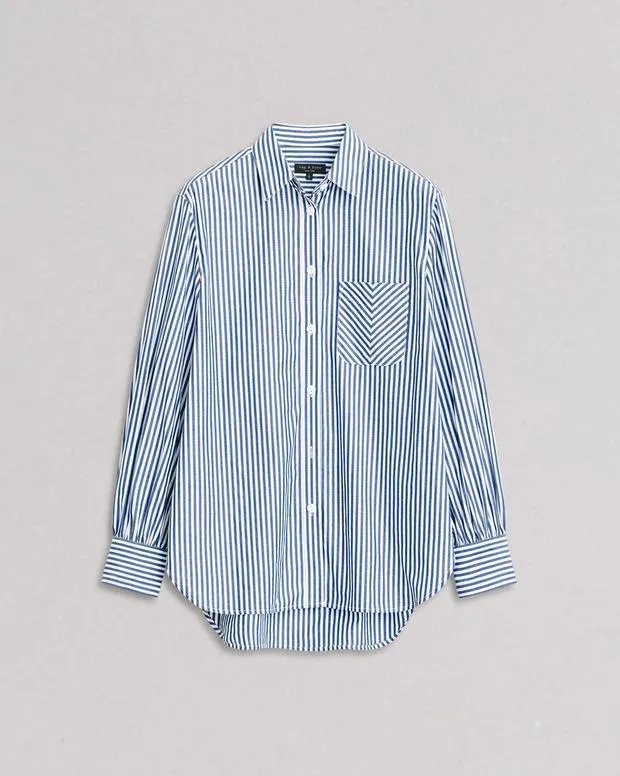 Women Shirts and Tops Rag and Bone Maxine Poplin Stripe Shirt Blue Stripe