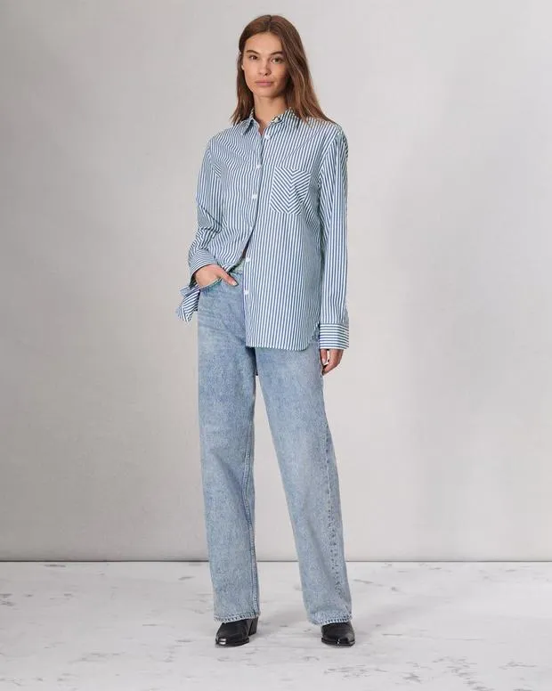 Women Shirts and Tops Rag and Bone Maxine Poplin Stripe Shirt Blue Stripe
