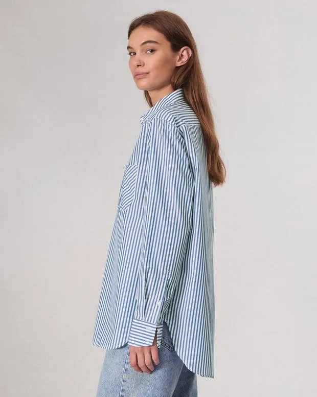 Women Shirts and Tops Rag and Bone Maxine Poplin Stripe Shirt Blue Stripe