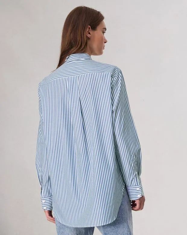 Women Shirts and Tops Rag and Bone Maxine Poplin Stripe Shirt Blue Stripe
