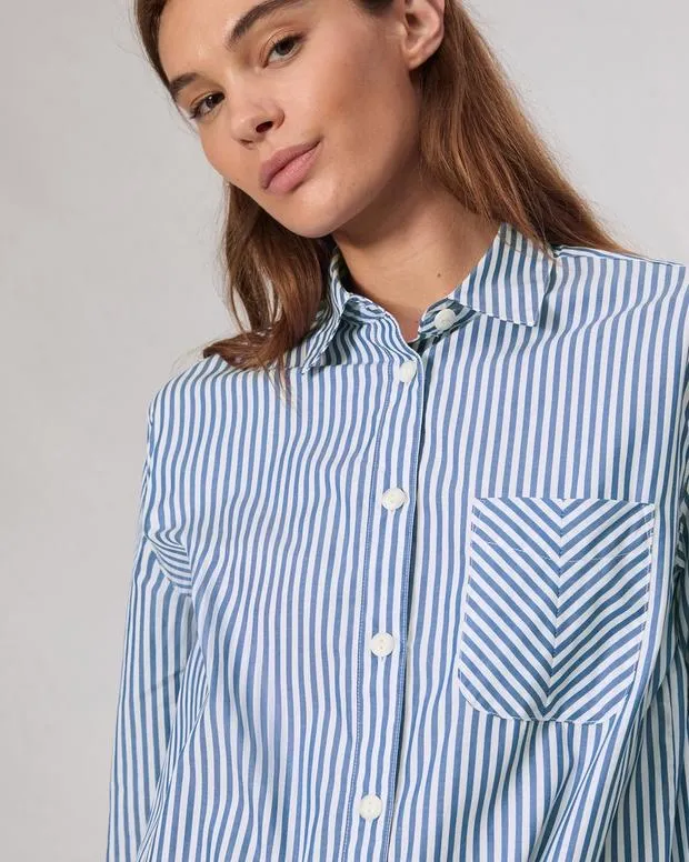 Women Shirts and Tops Rag and Bone Maxine Poplin Stripe Shirt Blue Stripe